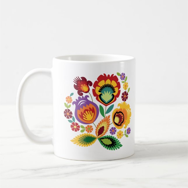 Caneca De Café Flores Poloneses Laranja (Esquerda)