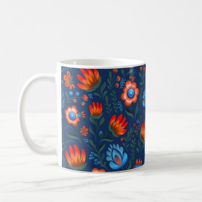 Caneca De Café Flores Poloneses Wycinanki Azul (Esquerda)