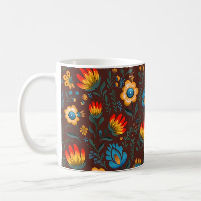 Caneca De Café Flores Poloneses Wycinanki Brown (Esquerda)
