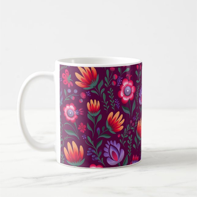 Caneca De Café Flores Poloneses Wycinanki - Rosa (Esquerda)