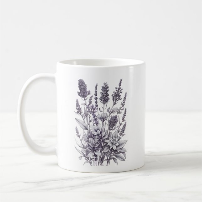Caneca De Café Flores Pretas e Brancas (Esquerda)