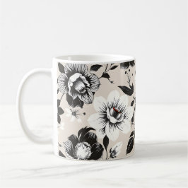 Caneca De Café Flores pretas e brancas 