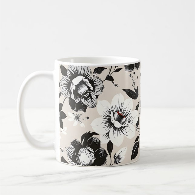 Caneca De Café Flores pretas e brancas  (Esquerda)