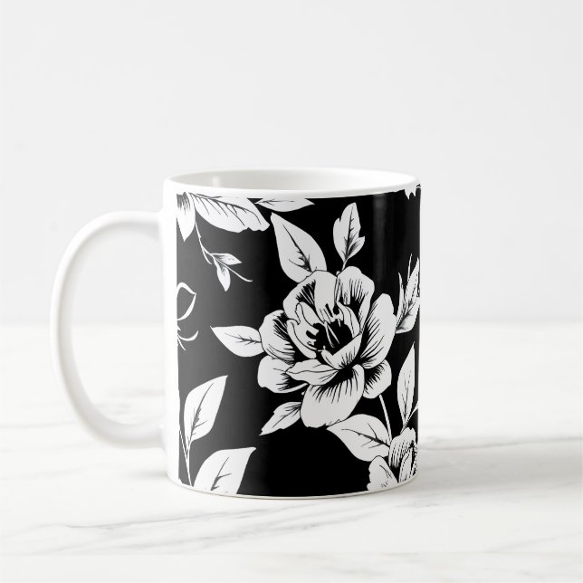 Caneca De Café Flores pretas e brancas (Esquerda)