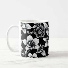 Caneca De Café Flores pretas e brancas 
