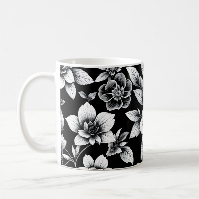Caneca De Café Flores pretas e brancas  (Esquerda)