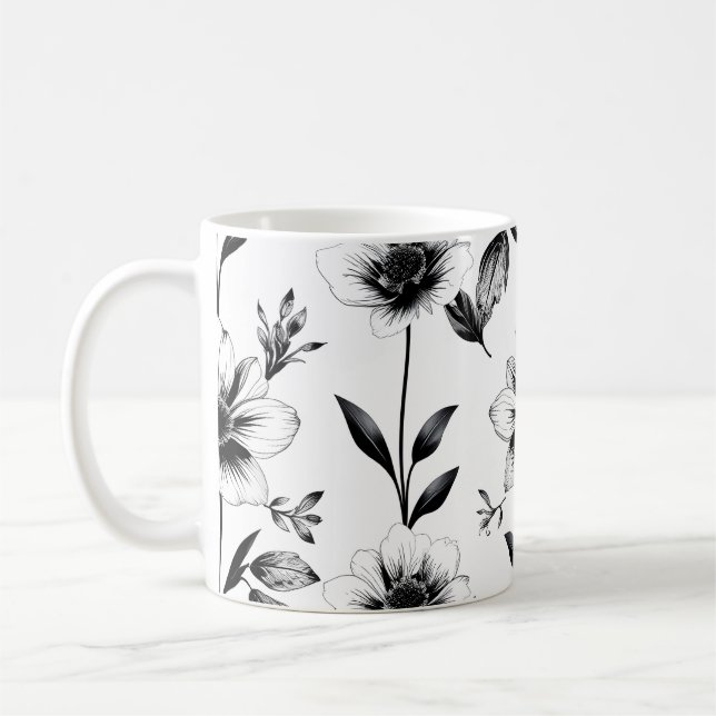 Caneca De Café Flores pretas e brancas (Esquerda)