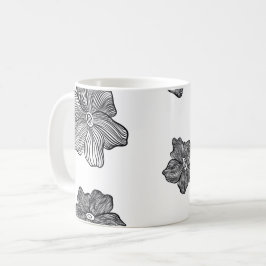 Caneca De Café Flores Pretas e Brancas 