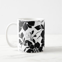 Caneca De Café Flores pretas e brancas
