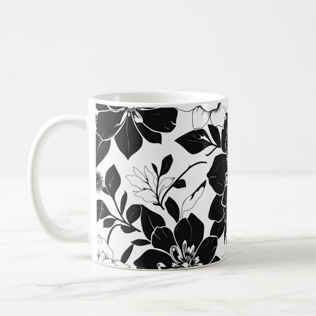 Caneca De Café Flores pretas e brancas (Esquerda)