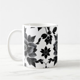 Caneca De Café Flores pretas e brancas 