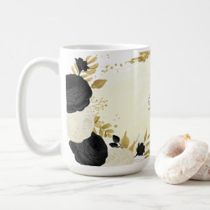 Caneca De Café flores pretas e brancas românticas, casamento em o