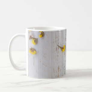 Caneca De Café Flores primavera amarelas, decor de prancha branca