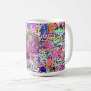 Caneca De Café Flores Psicodélicas Quentes Rosa e Verde limão