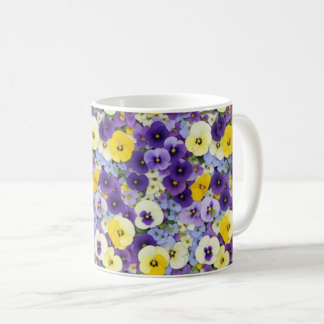 Caneca De Café Flores Púrpuras e Amarelas (Frente Esquerda)