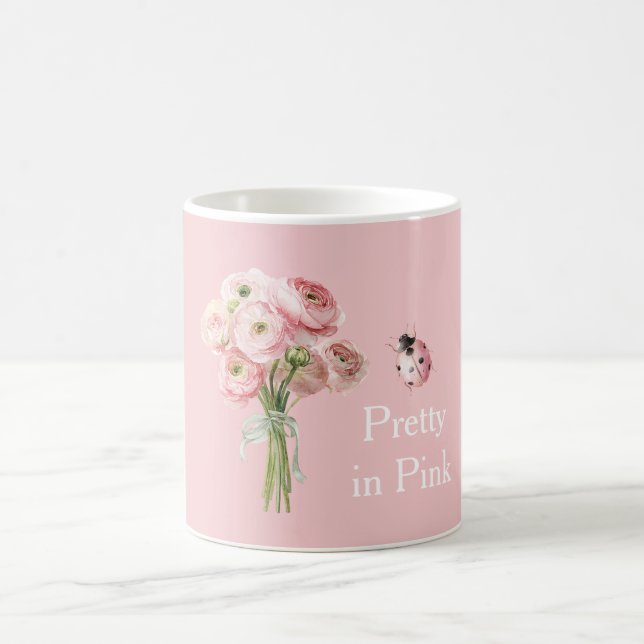 Caneca De Café Flores Ranunculus Rosa Bege Joaninha (Centro)