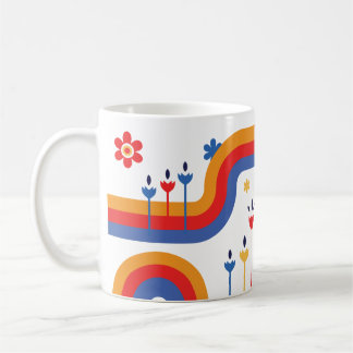 Caneca De Café Flores Retro-Arco-Íris | 70s Coloridos Inspirados