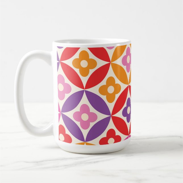 Caneca De Café Flores Retro em Padrão de Círculos de Meados do Sé (Esquerda)