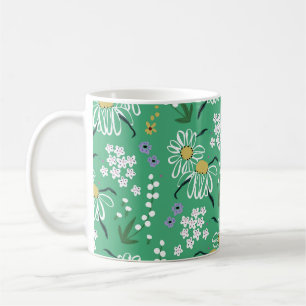 Caneca De Café Flores Retro, Padrão Botânico Sem Costura.