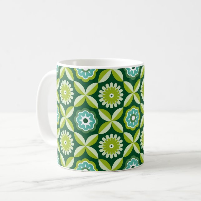 Caneca De Café Flores retrorflores verdes (Frente Esquerda)