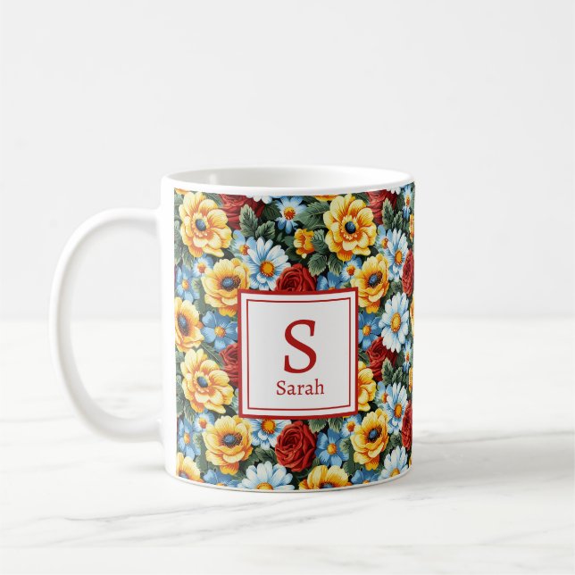 Caneca De Café Flores Românticas de Primavera Girly Personalizada (Esquerda)