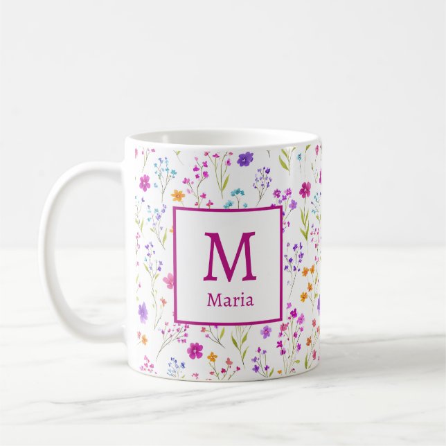 Caneca De Café Flores Românticas de Primavera Girly Personalizada (Esquerda)