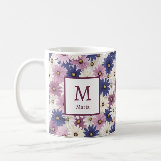 Caneca De Café Flores Românticas de Primavera Girly Personalizada (Esquerda)