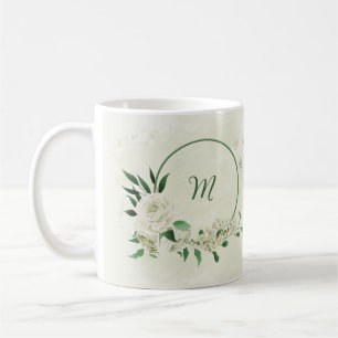 Caneca De Café Flores românticas marfim branco folhagem