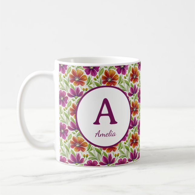 Caneca De Café Flores Românticas Personalizadas de Primavera Femi (Esquerda)
