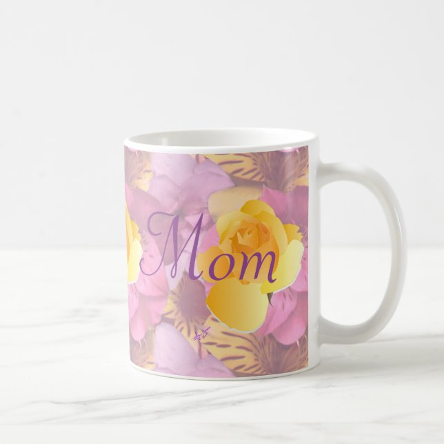 Caneca De Café Flores Rosa Amarelo Rosa Mãe Mug (Direita)