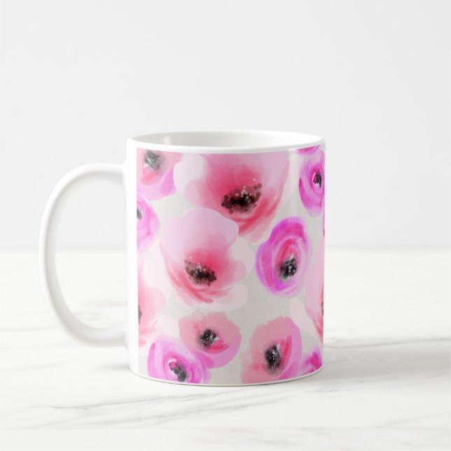 Caneca De Café Flores Rosa Aquarela Arte Digital (Esquerda)