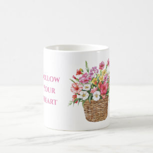 Caneca De Café Flores Rosa Brancas Amarelas Vermelhas na Cesta
