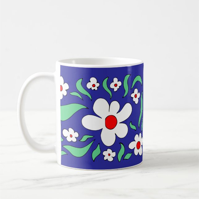 Caneca De Café Flores Rosa brancas brilhantes Mug (Esquerda)