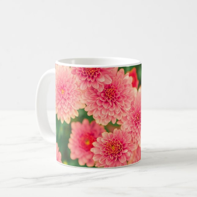 Caneca De Café Flores Rosa Brilhantes (Frente Esquerda)