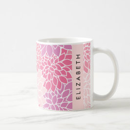 Caneca De Café Flores Rosa Dahlia, Padrão De Flores, Seu Nome