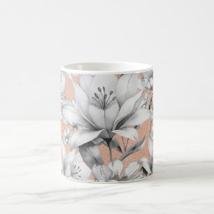 Caneca De Café Flores rosa douradas preto botânico