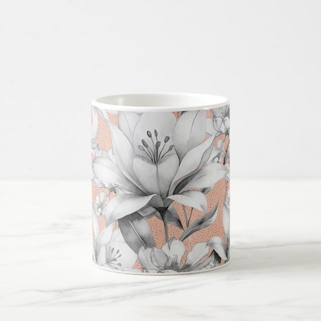 Caneca De Café Flores rosa douradas preto botânico (Centro)