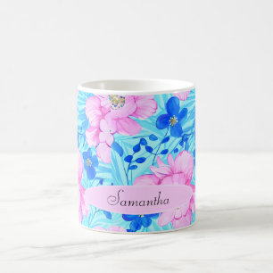 Caneca De Café Flores rosa e azuis