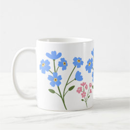 Caneca De Café flores rosa e azuis