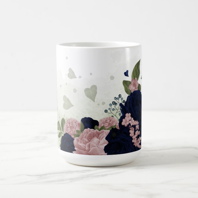 Caneca De Café flores rosa e azul-marinho folhagem  (Centro)