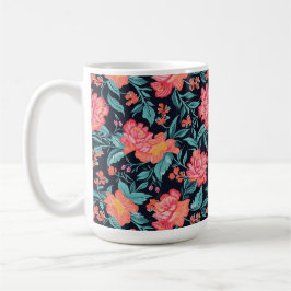 Caneca De Café Flores rosa e coral