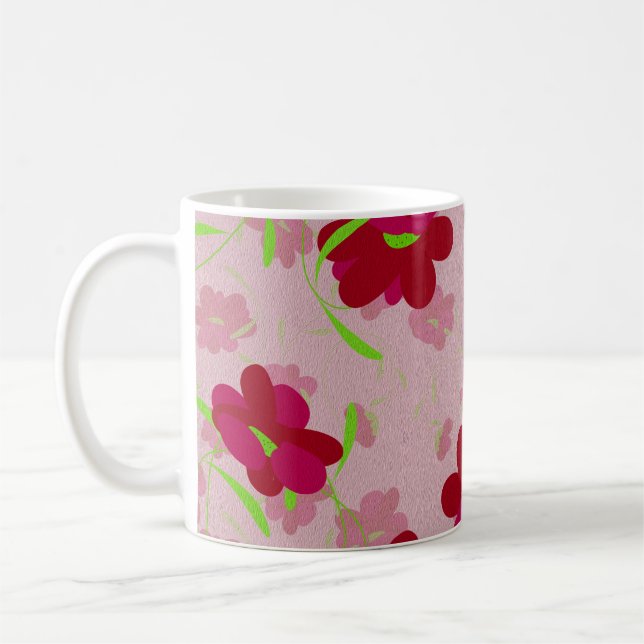 Caneca De Café Flores Rosa e Vermelha - Floral (Esquerda)