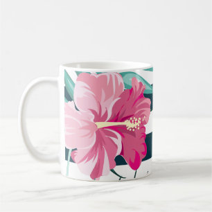 Caneca De Café Flores Rosa Exóticas Monograma listrado
