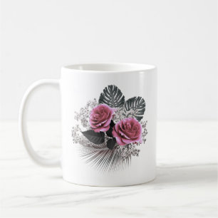 Caneca De Café Flores Rosa - Folhas Tropicais