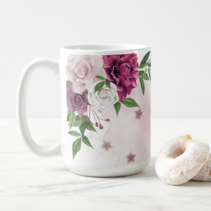Caneca De Café flores rosa malva folhagem