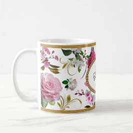 Caneca De Café Flores Rosa Monograma