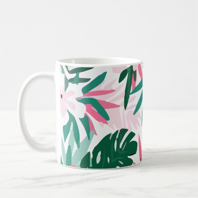 Caneca De Café Flores Rosa Padrões Havaianos (Esquerda)