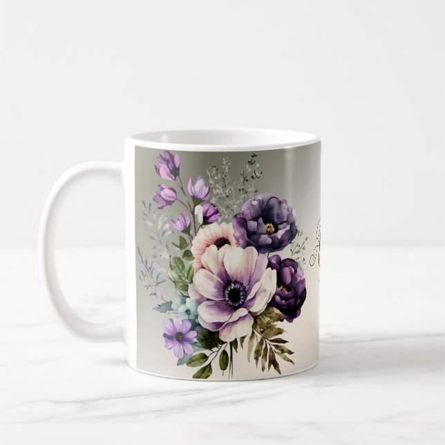 Caneca De Café Flores Rosa Púrpura Ouro Elegante (Esquerda)