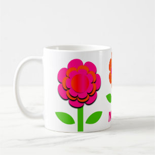 Caneca De Café Flores Rosa Quente e Laranja