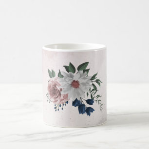 Caneca De Café Flores rosa romântico branco verde marinho